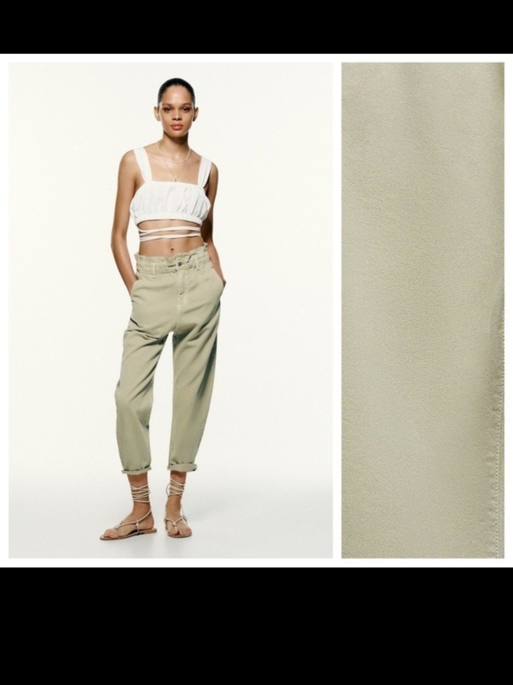 Zara Cropped Paperbag Waist Ankle Pants in Light Sage